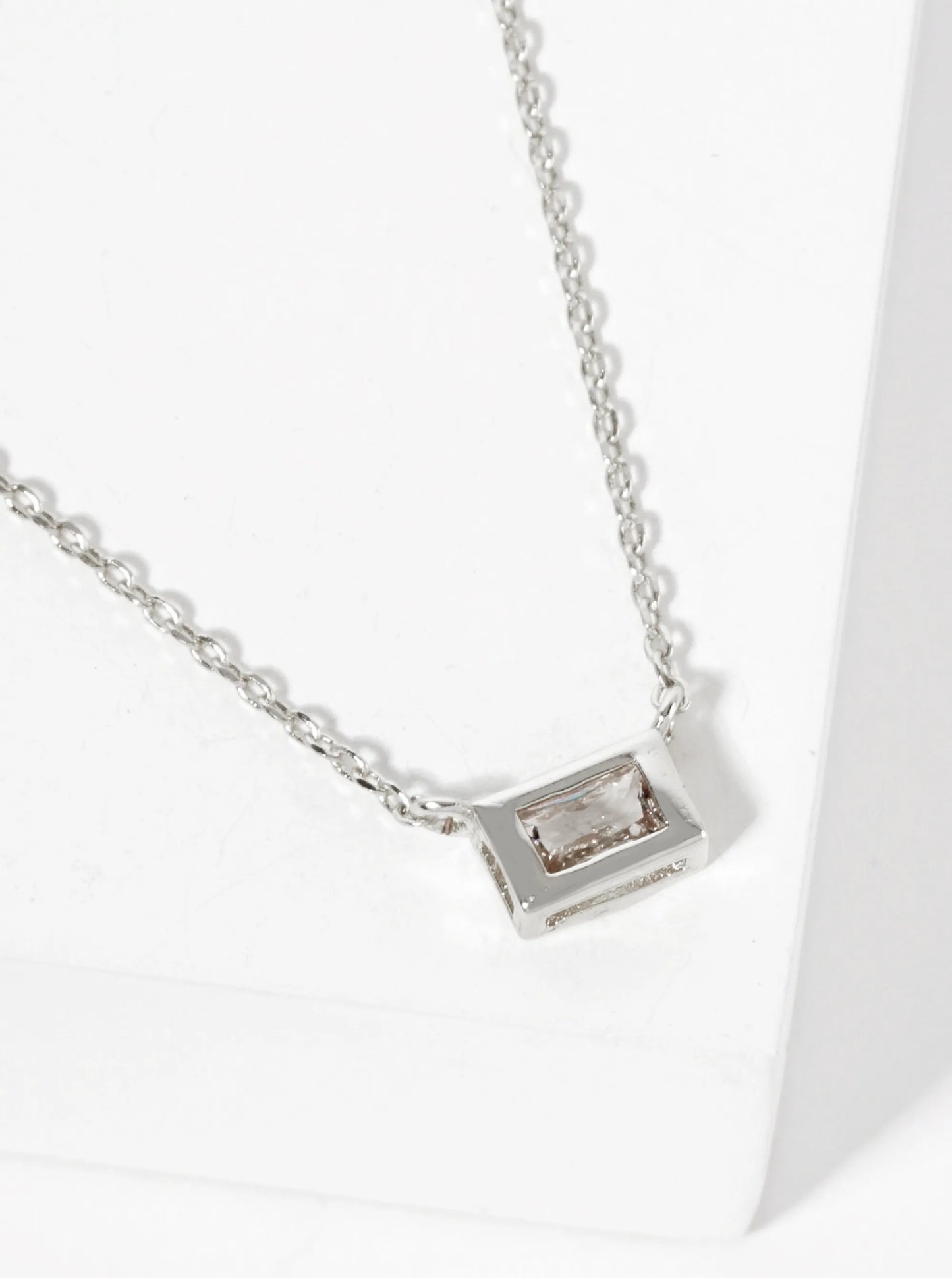Minimalist 18K-Gold-Dipped Rectangular Cubic-Zirconia Pendant Necklace