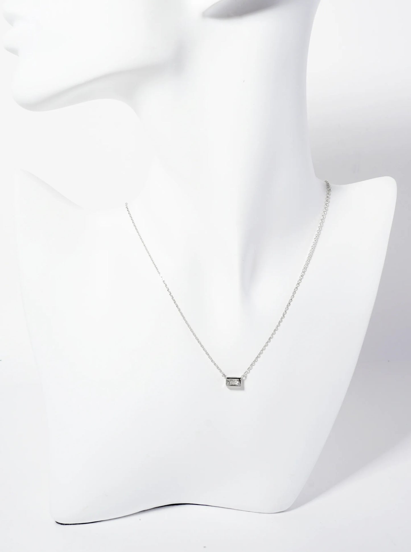 Minimalist 18K-Gold-Dipped Rectangular Cubic-Zirconia Pendant Necklace