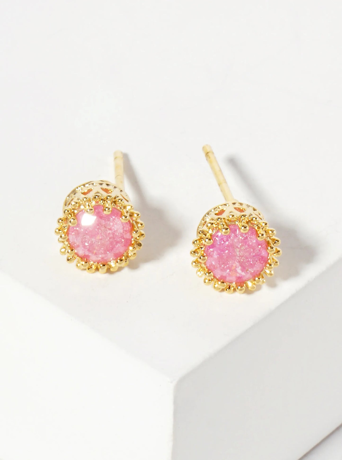 Minimalist 18K-Gold-Dipped Sparkling Glass-Bead Stone Stud Earrings