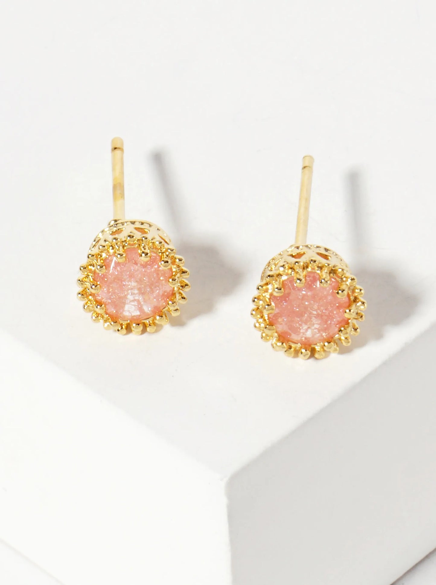 Minimalist 18K-Gold-Dipped Sparkling Glass-Bead Stone Stud Earrings