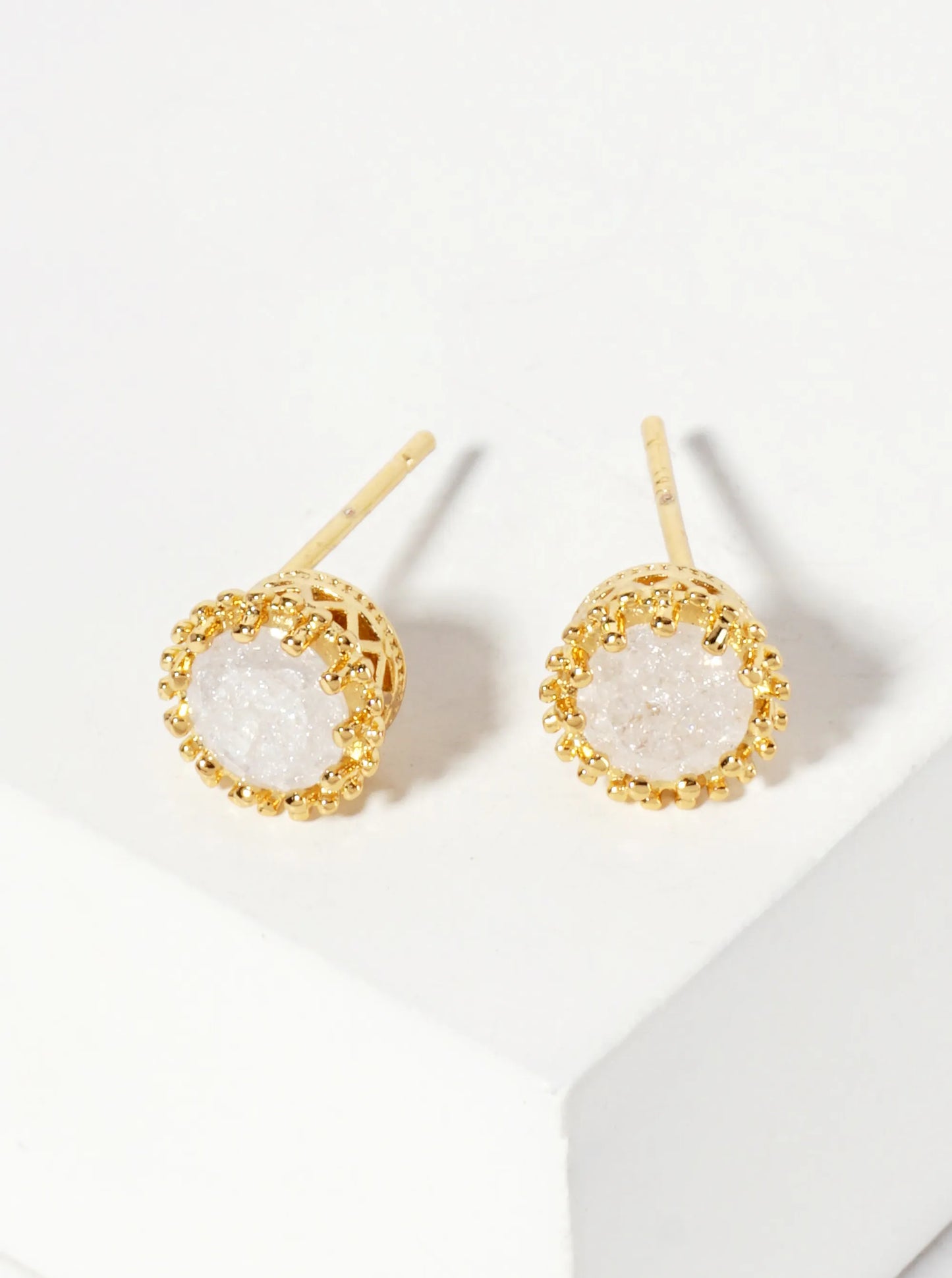 Minimalist 18K-Gold-Dipped Sparkling Glass-Bead Stone Stud Earrings