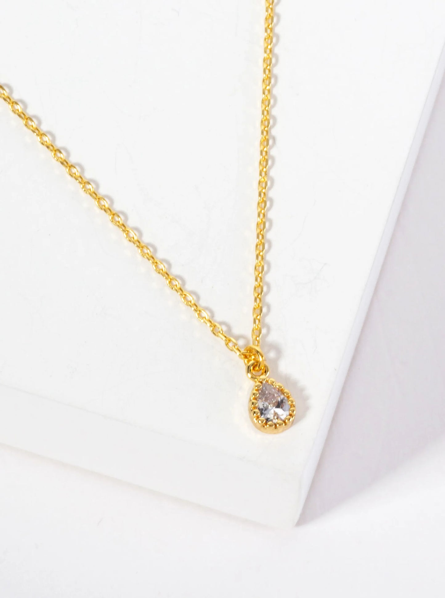 Minimalist 18K-Gold-Dipped Teardrop CZ Pendant Necklace
