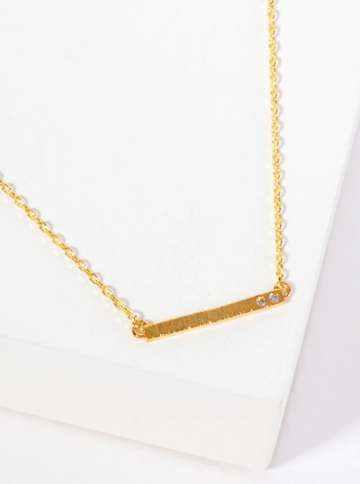 Minimalist 18K-Gold-Dipped Two CZ Stone Horizontal Bar Pendant Necklace