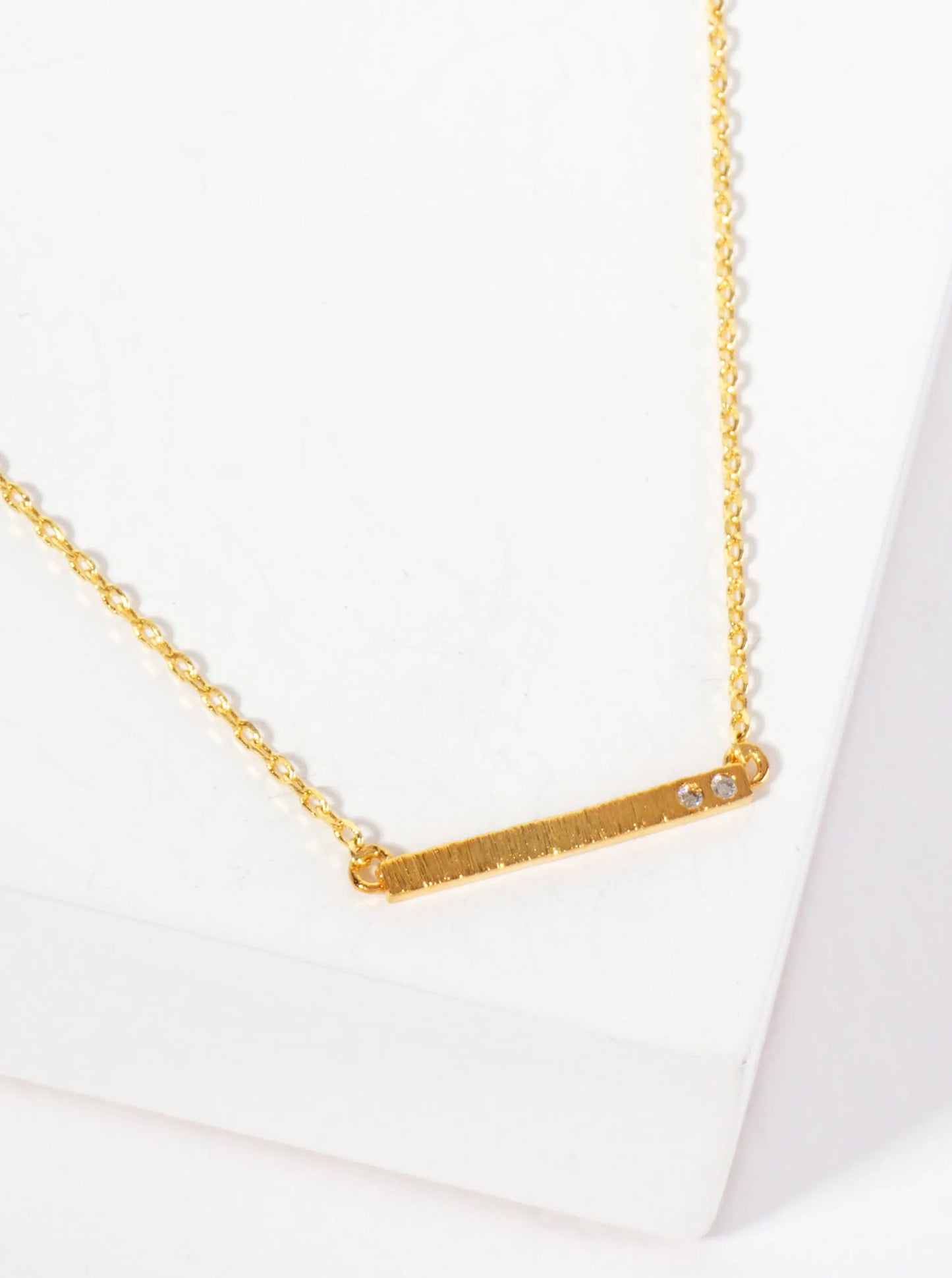 Minimalist 18K-Gold-Dipped Two CZ Stone Horizontal Bar Pendant Necklace