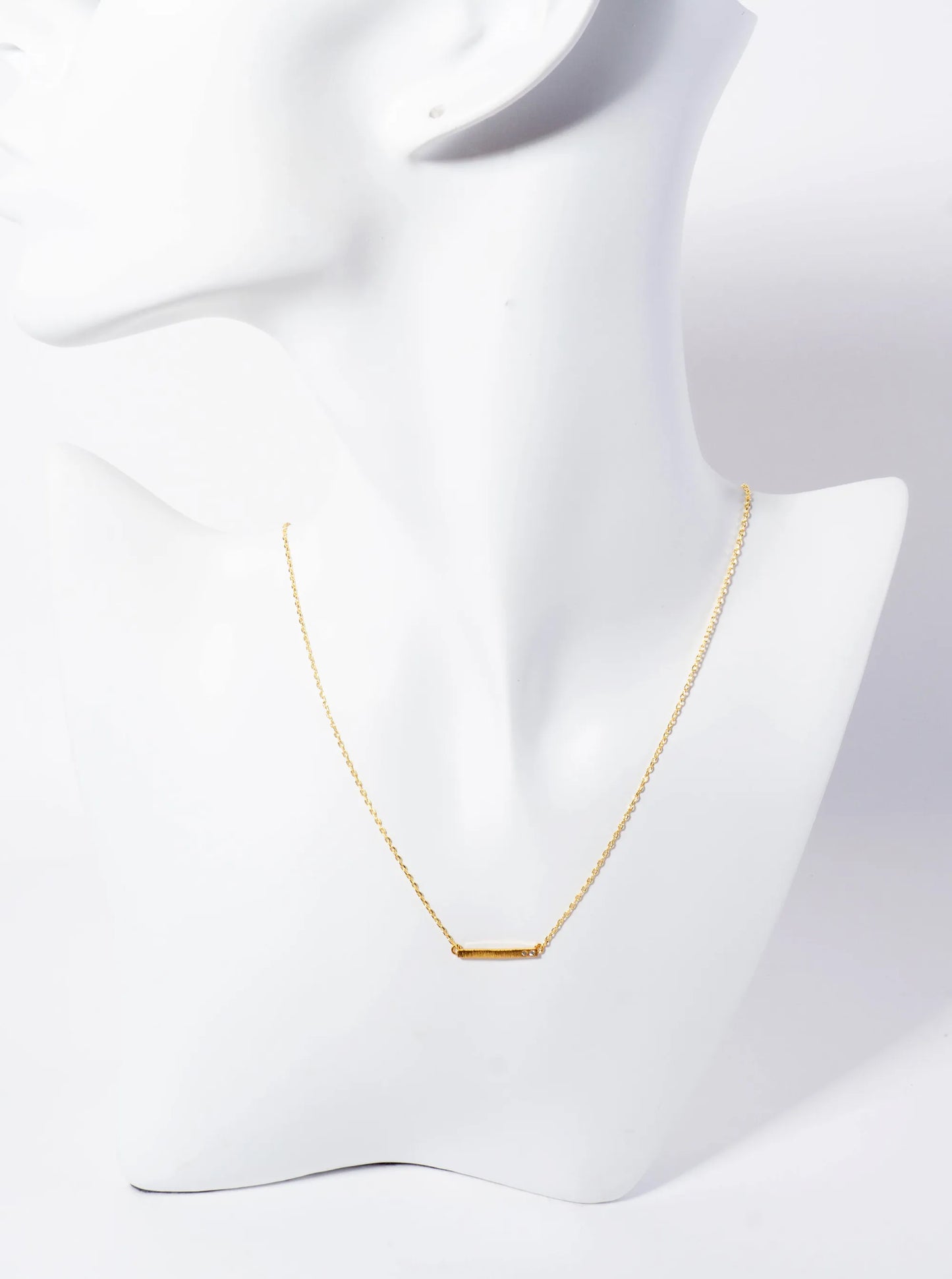 Minimalist 18K-Gold-Dipped Two CZ Stone Horizontal Bar Pendant Necklace