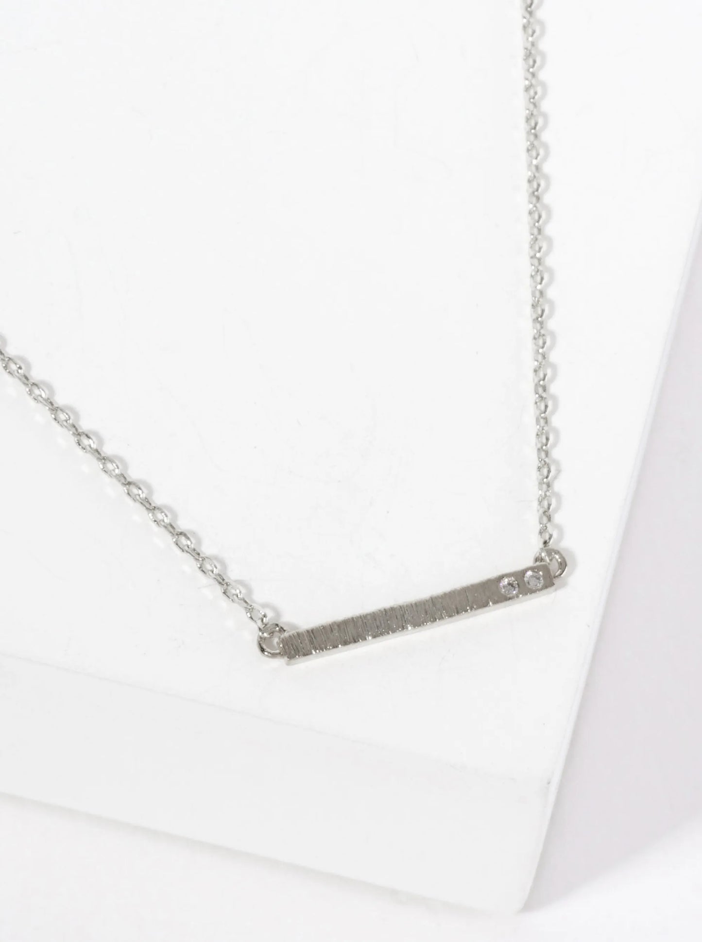 Minimalist 18K-Gold-Dipped Two CZ Stone Horizontal Bar Pendant Necklace