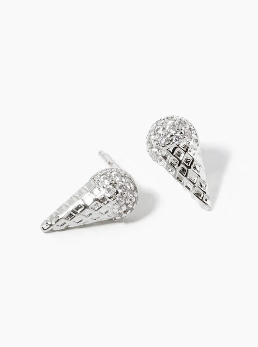 Minimalist 18k-Gold-Dipped CZ-Pave Ice-Cream Cone Post Stud Earrings