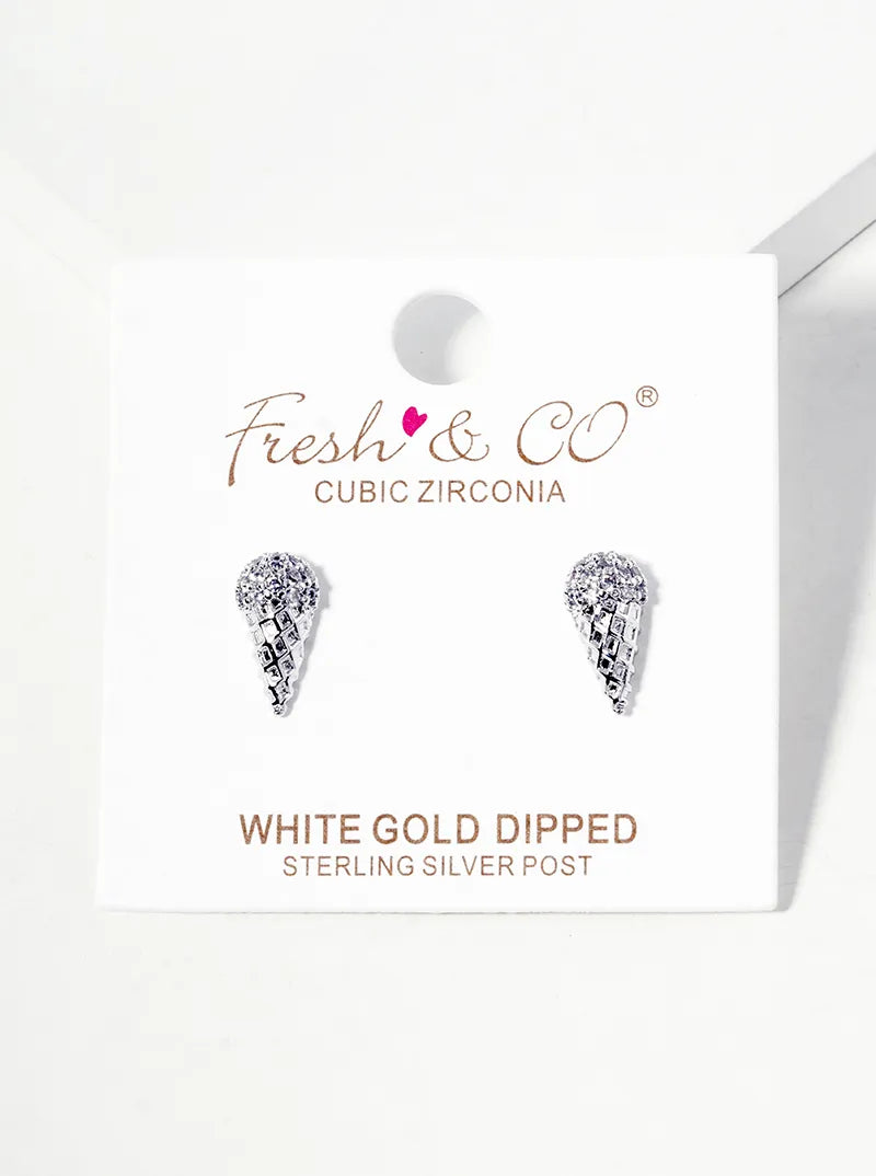 Minimalist 18k-Gold-Dipped CZ-Pave Ice-Cream Cone Post Stud Earrings