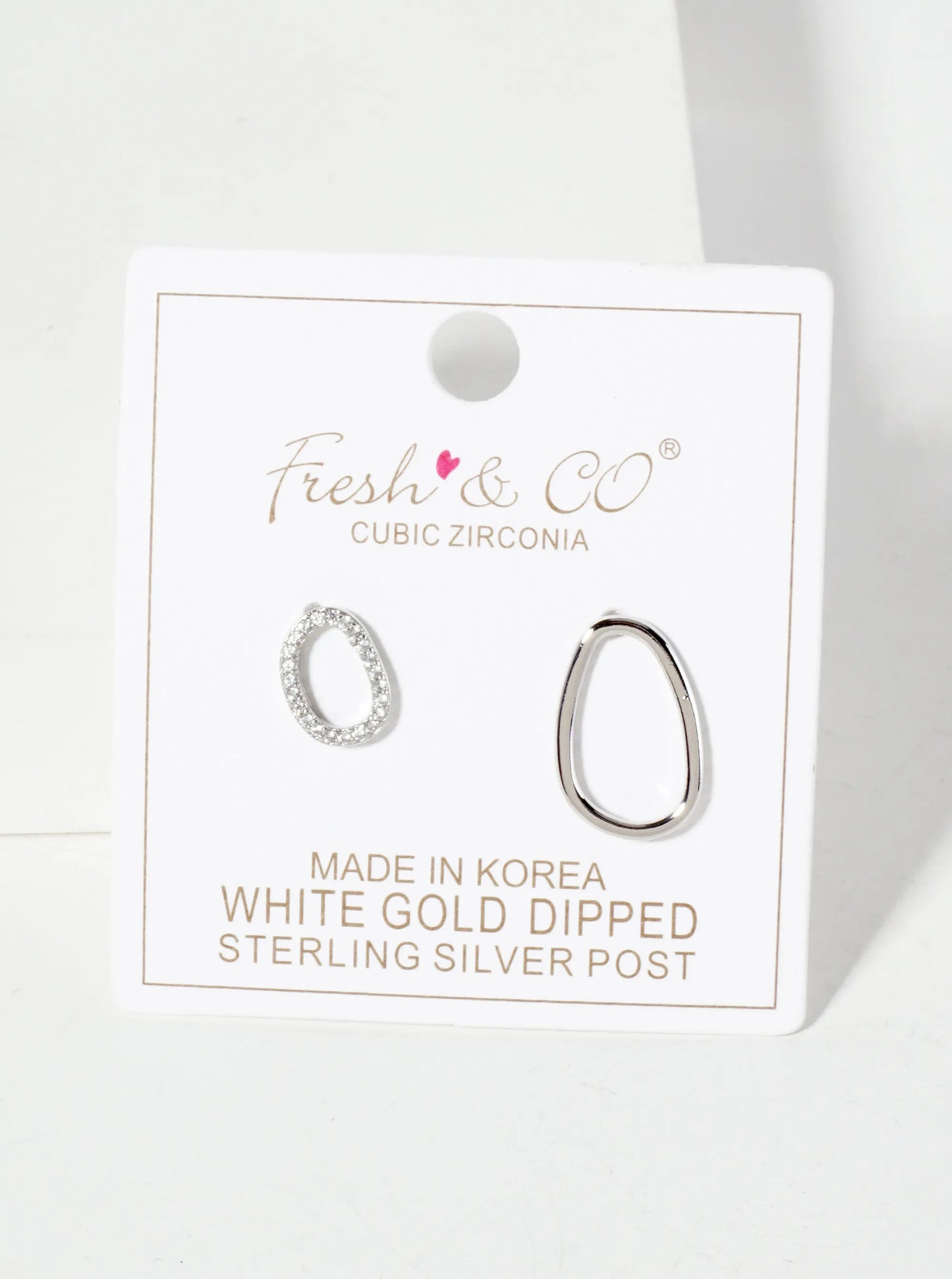 Minimalist Asymmetrical Organic Oval Pave-Set Cubic-Zirconia 18K-Gold-Dipped Brass Stud Earrings