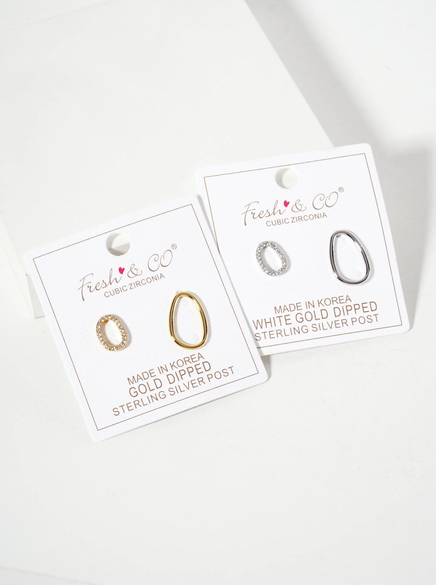 Minimalist Asymmetrical Organic Oval Pave-Set Cubic-Zirconia 18K-Gold-Dipped Brass Stud Earrings