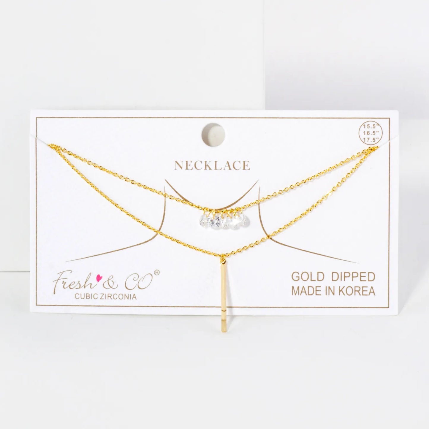 Minimalist Brass Bar CZ Stones 18K-Gold-Dipped Layered Necklace