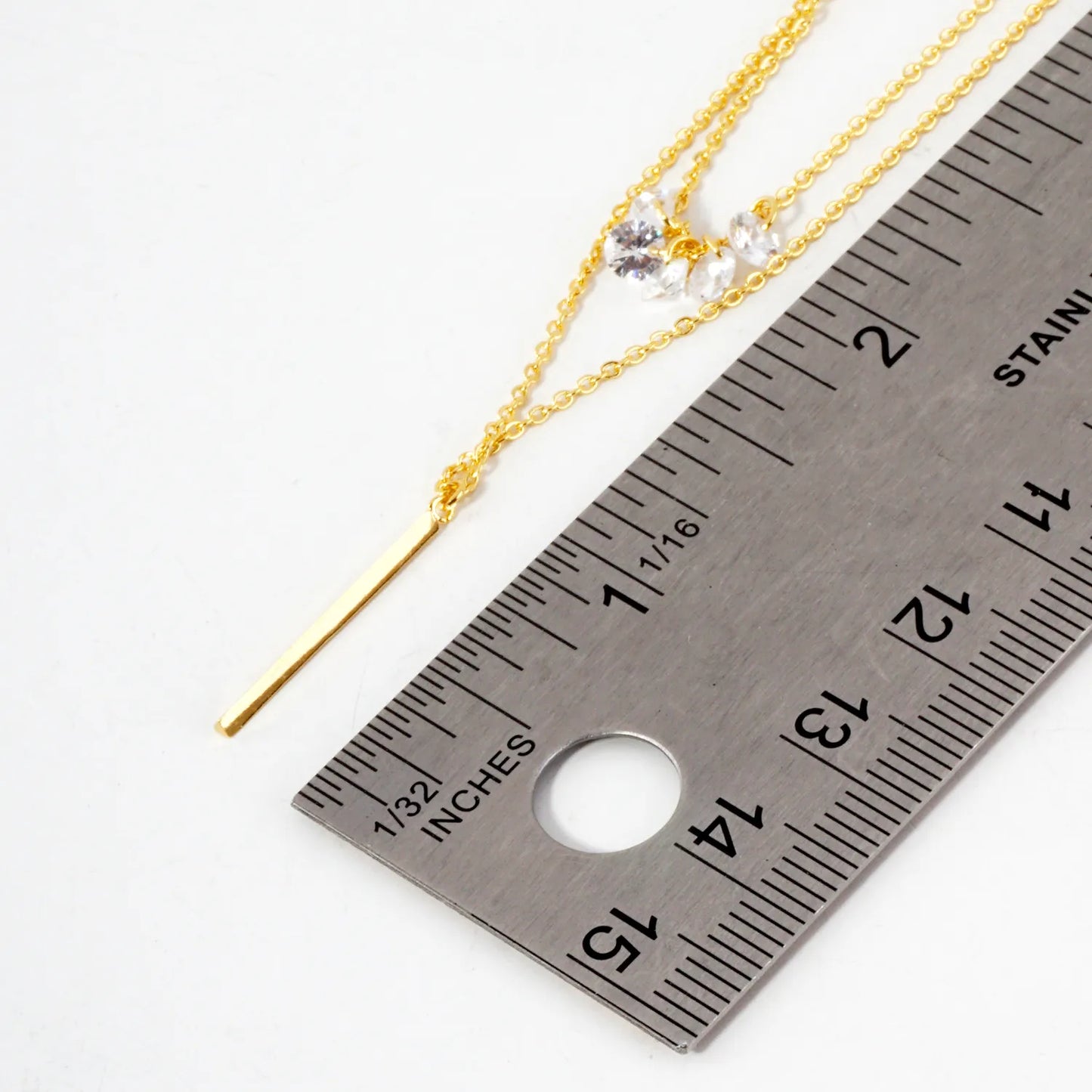 Minimalist Brass Bar CZ Stones 18K-Gold-Dipped Layered Necklace