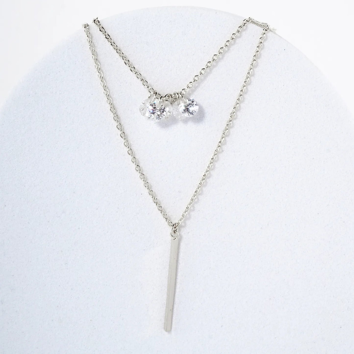 Minimalist Brass Bar CZ Stones 18K-Gold-Dipped Layered Necklace
