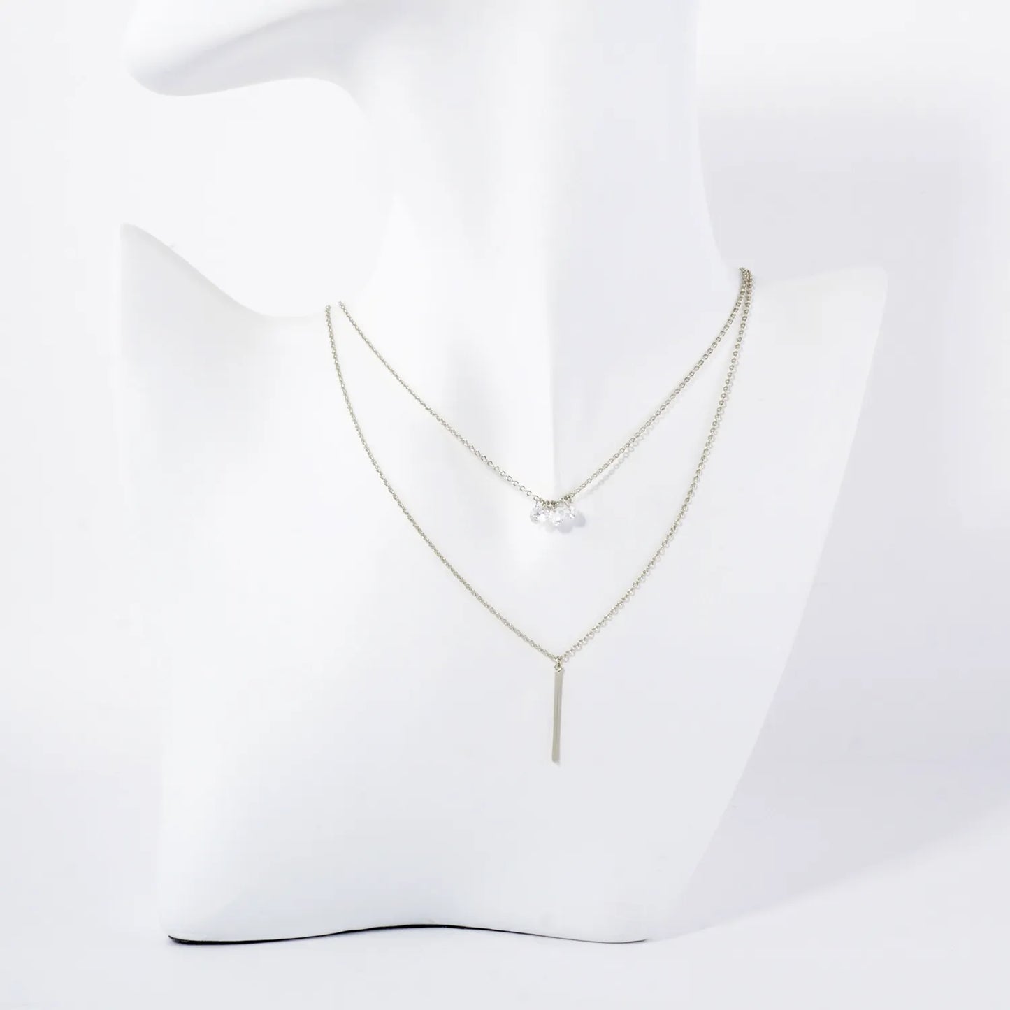 Minimalist Brass Bar CZ Stones 18K-Gold-Dipped Layered Necklace