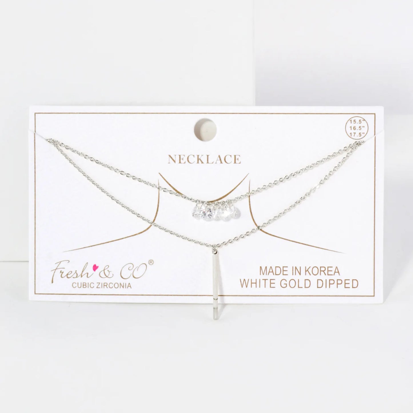 Minimalist Brass Bar CZ Stones 18K-Gold-Dipped Layered Necklace