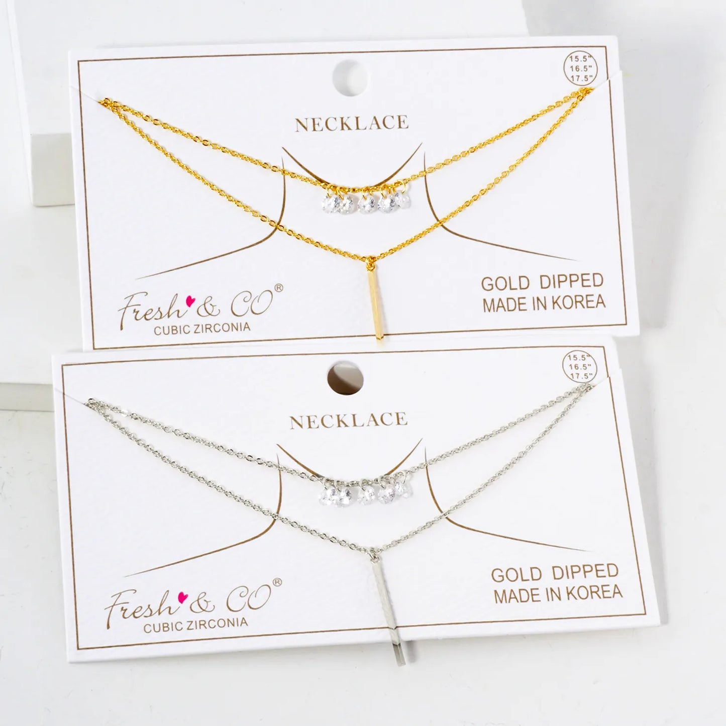 Minimalist Brass Bar CZ Stones 18K-Gold-Dipped Layered Necklace