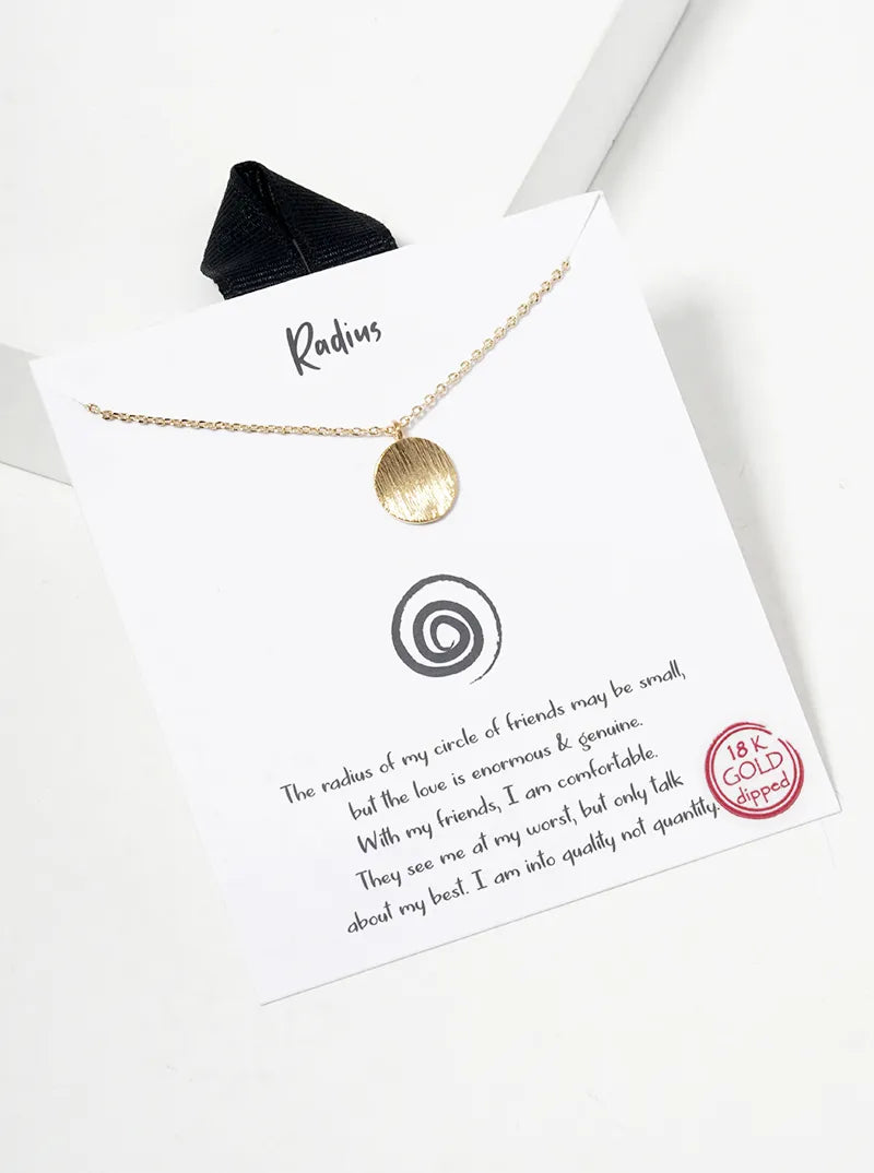 Minimalist Brushed-Texture Curved Disc Pendant 18K-Gold-Dipped Necklace