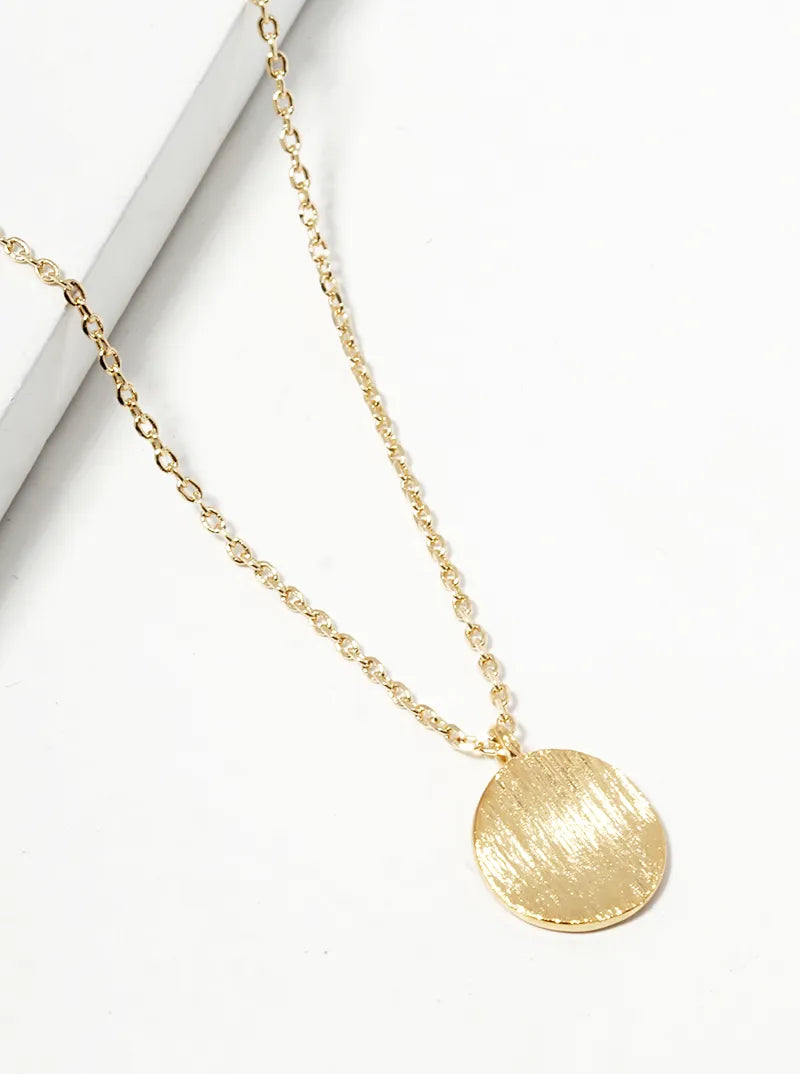 Minimalist Brushed-Texture Curved Disc Pendant 18K-Gold-Dipped Necklace