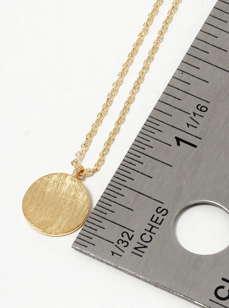 Minimalist Brushed-Texture Curved Disc Pendant 18K-Gold-Dipped Necklace