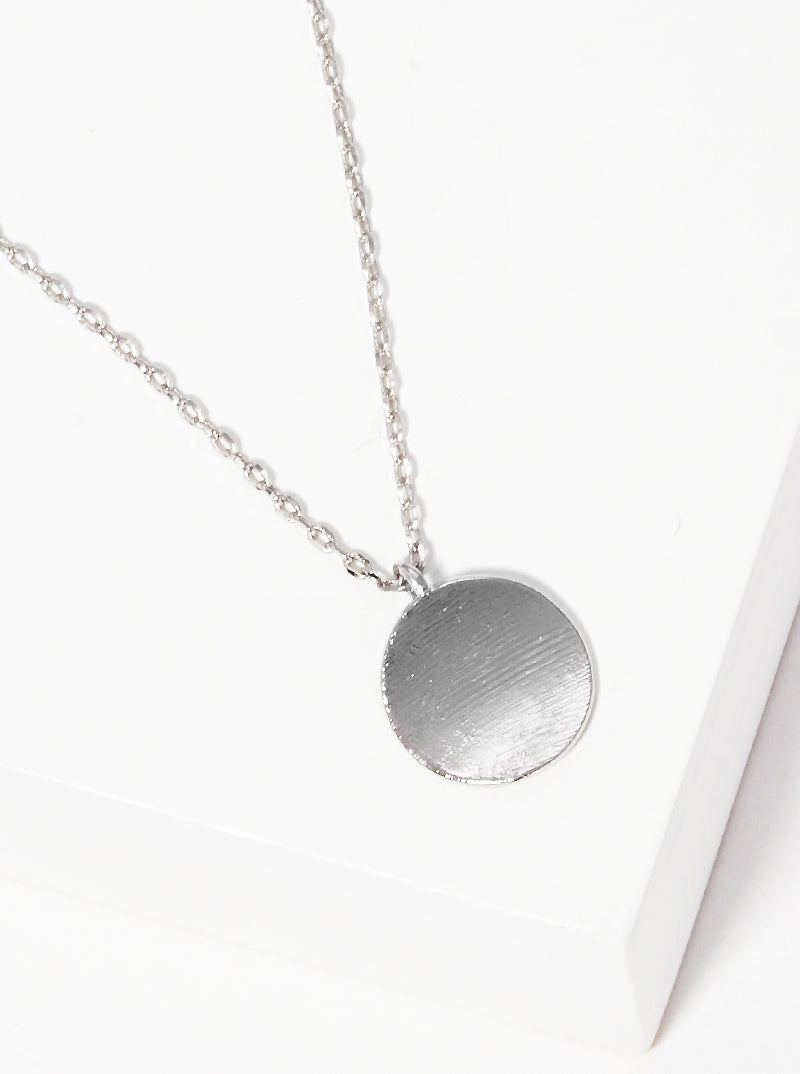 Minimalist Brushed-Texture Curved Disc Pendant 18K-Gold-Dipped Necklace