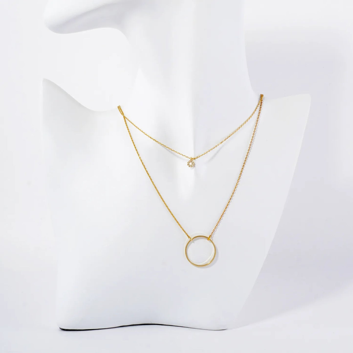 Minimalist CZ Circle Pendant 18K-Gold-Dipped Layered Necklace