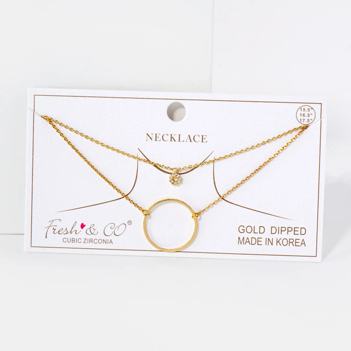 Minimalist CZ Circle Pendant 18K-Gold-Dipped Layered Necklace