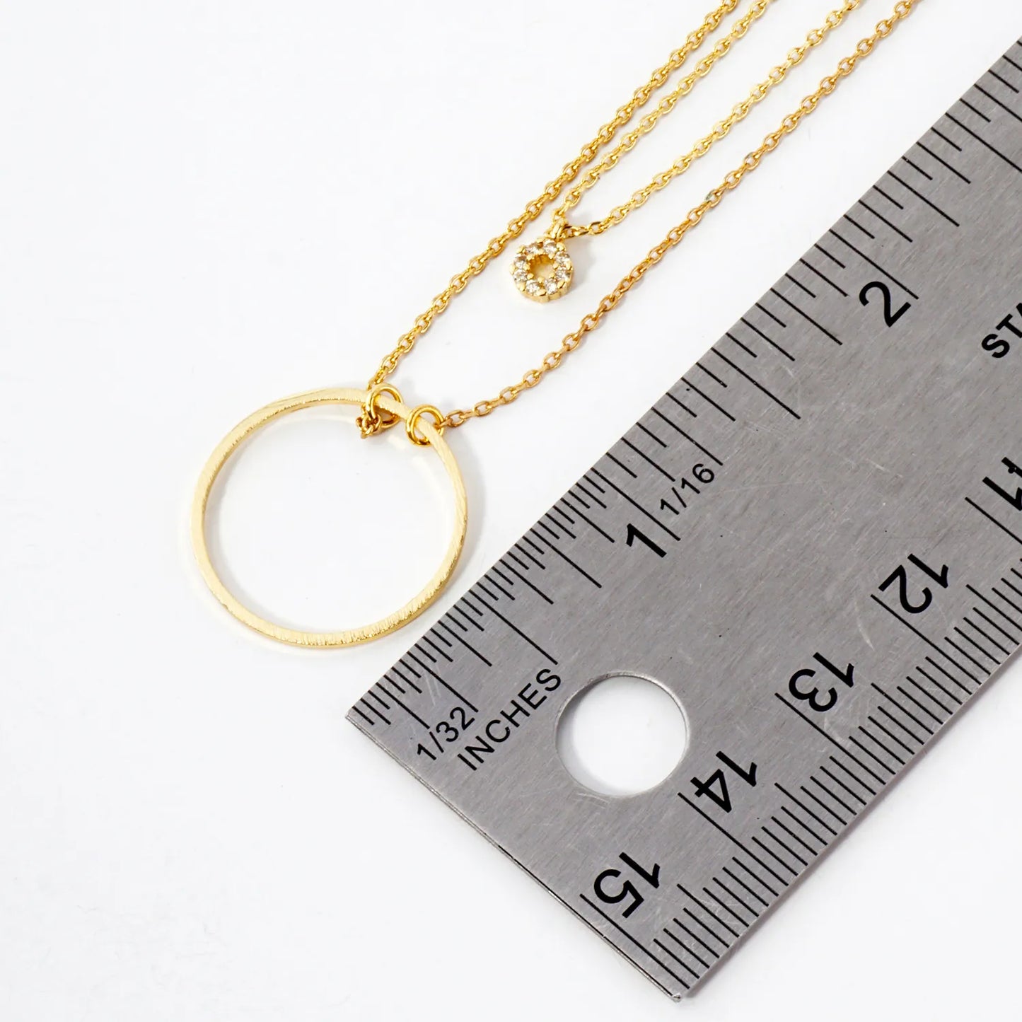 Minimalist CZ Circle Pendant 18K-Gold-Dipped Layered Necklace