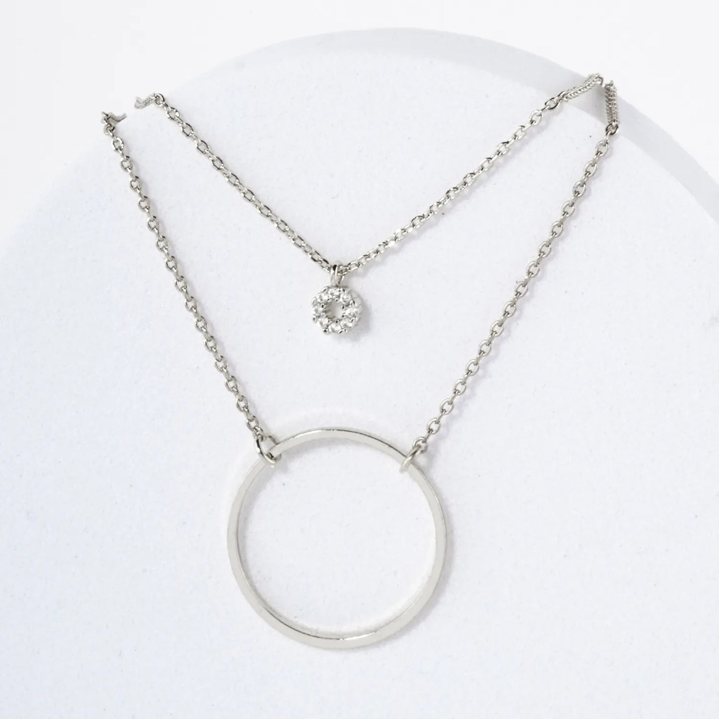 Minimalist CZ Circle Pendant 18K-Gold-Dipped Layered Necklace
