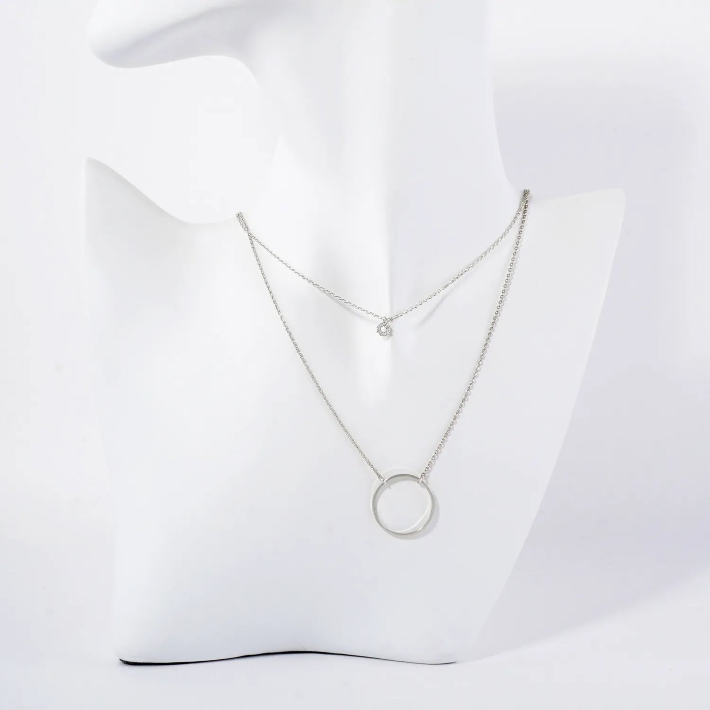 Minimalist CZ Circle Pendant 18K-Gold-Dipped Layered Necklace