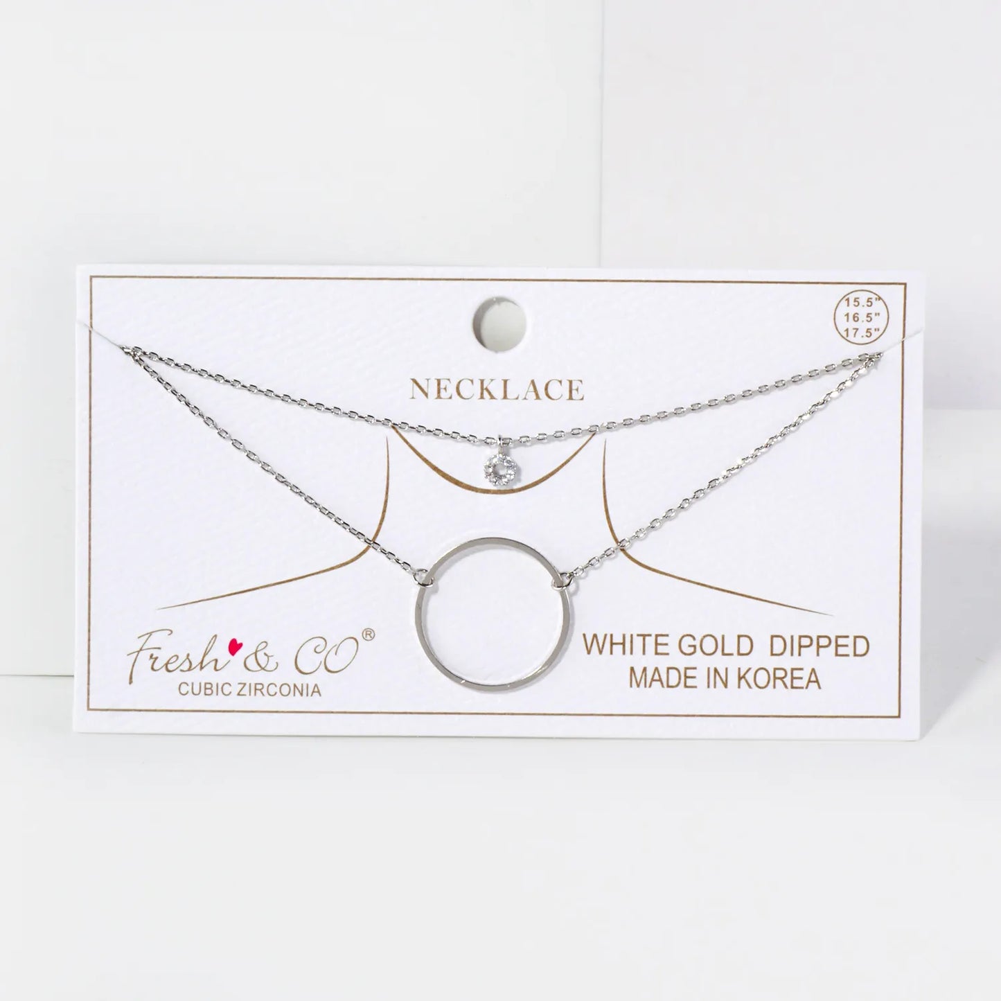 Minimalist CZ Circle Pendant 18K-Gold-Dipped Layered Necklace