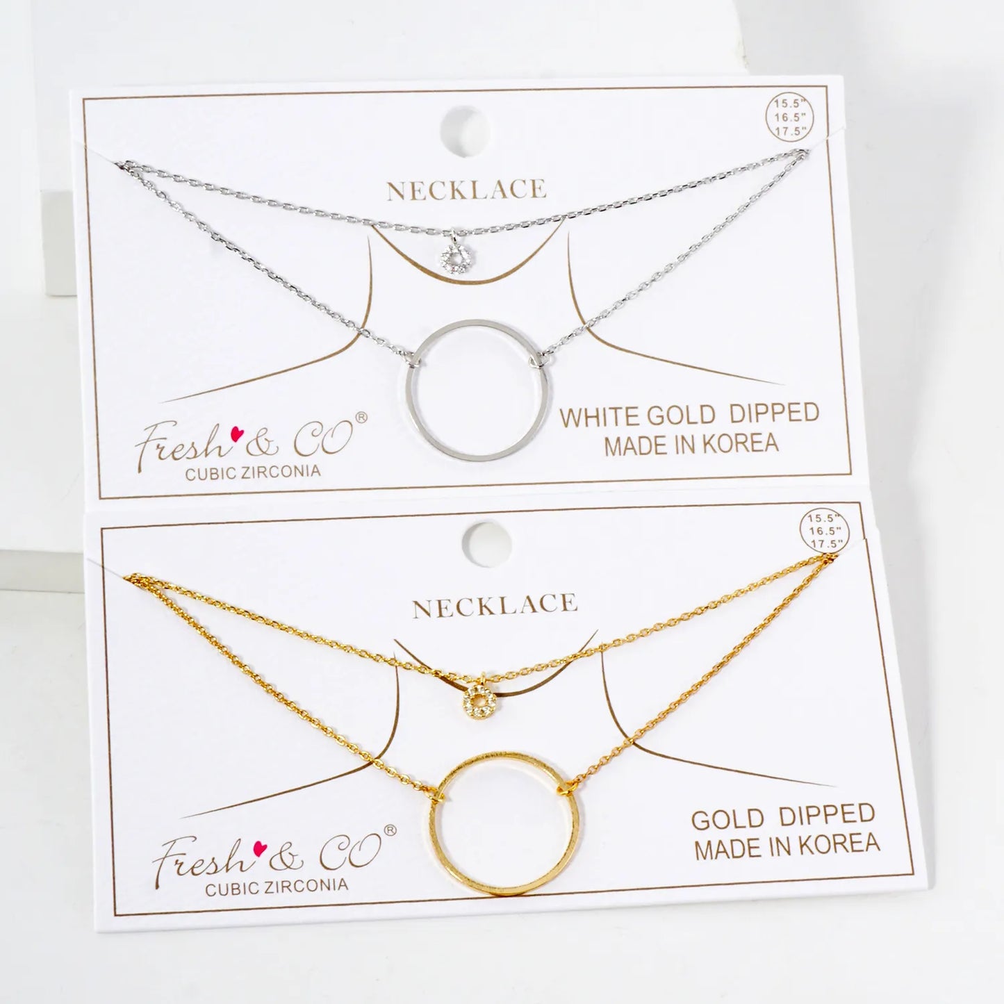 Minimalist CZ Circle Pendant 18K-Gold-Dipped Layered Necklace