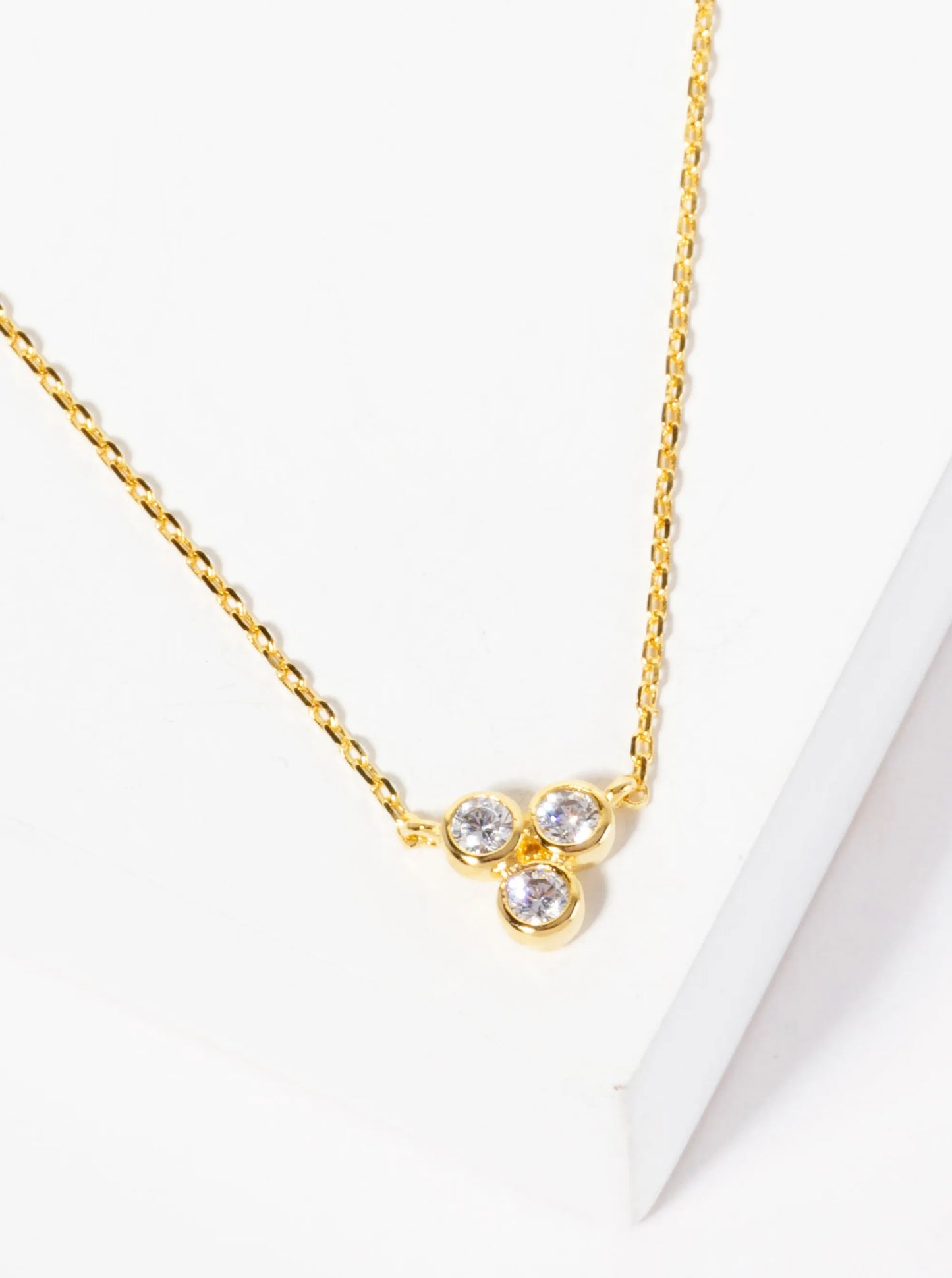 Minimalist Classic 18K-Gold-Dipped Three CZ Stone Triangle Pendant Necklace