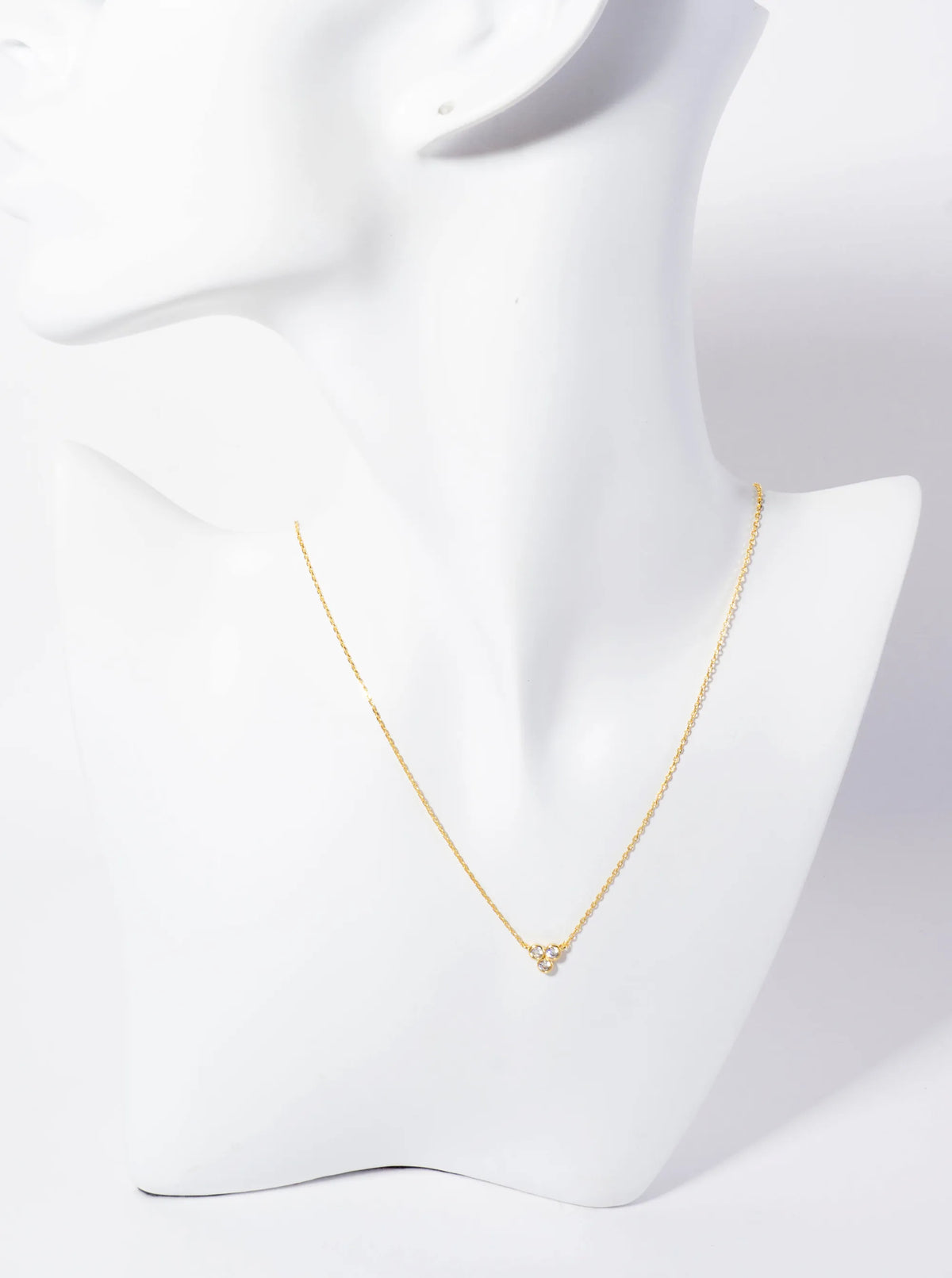 Minimalist Classic 18K-Gold-Dipped Three CZ Stone Triangle Pendant Necklace