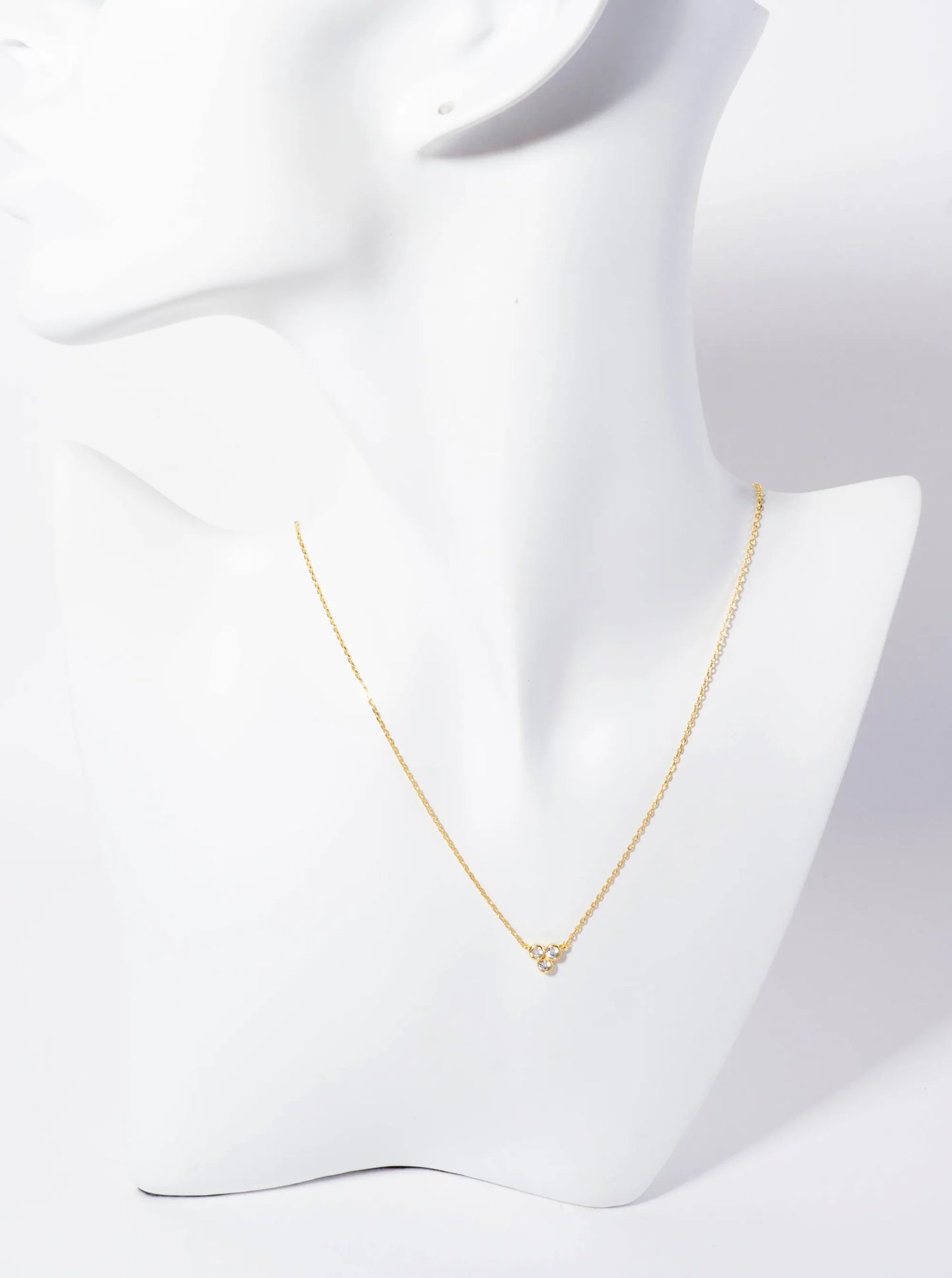 Minimalist Classic 18K-Gold-Dipped Three CZ Stone Triangle Pendant Necklace