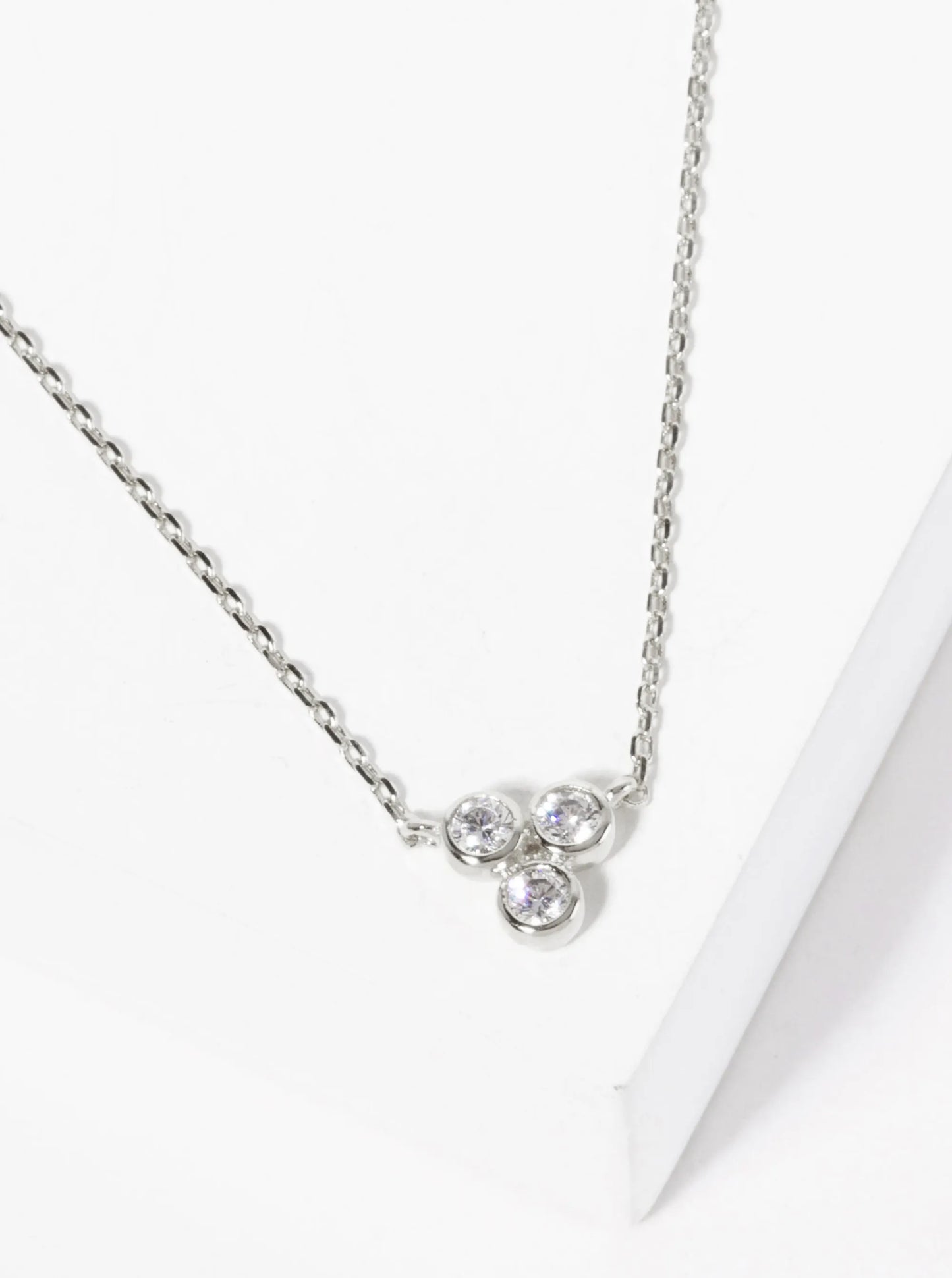 Minimalist Classic 18K-Gold-Dipped Three CZ Stone Triangle Pendant Necklace