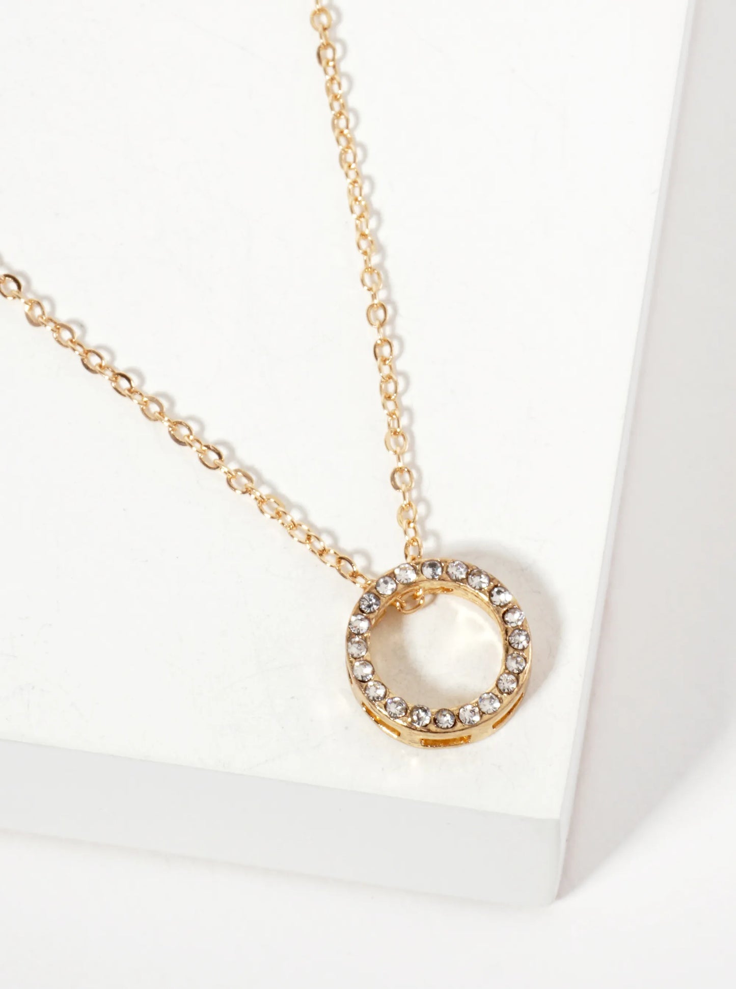 Minimalist Crystal-Pave 13mm Circle Pendant Necklace