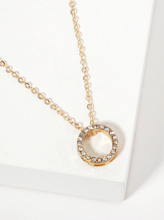 Minimalist Crystal-Pave 13mm Circle Pendant Necklace