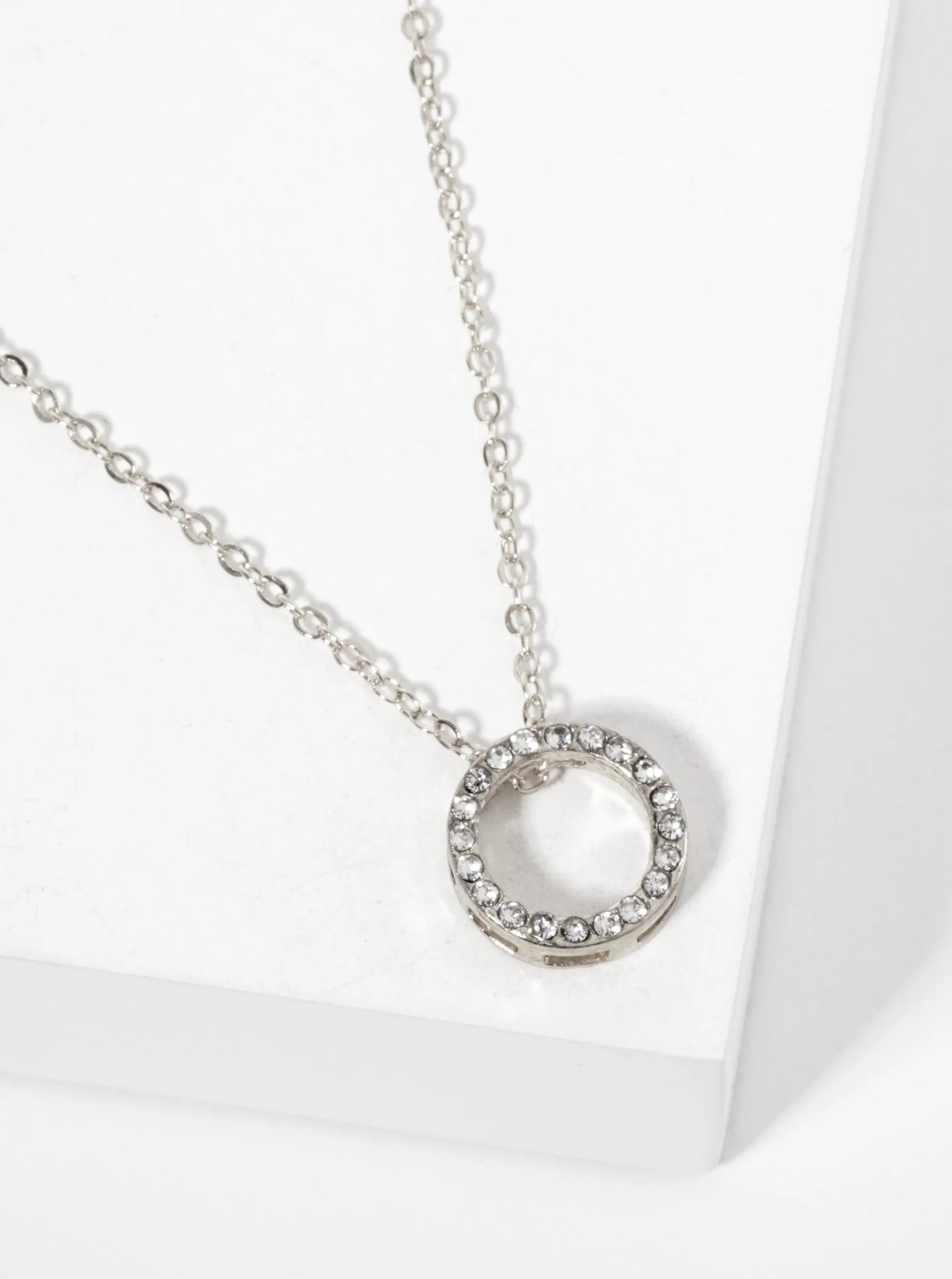 Minimalist Crystal-Pave 13mm Circle Pendant Necklace