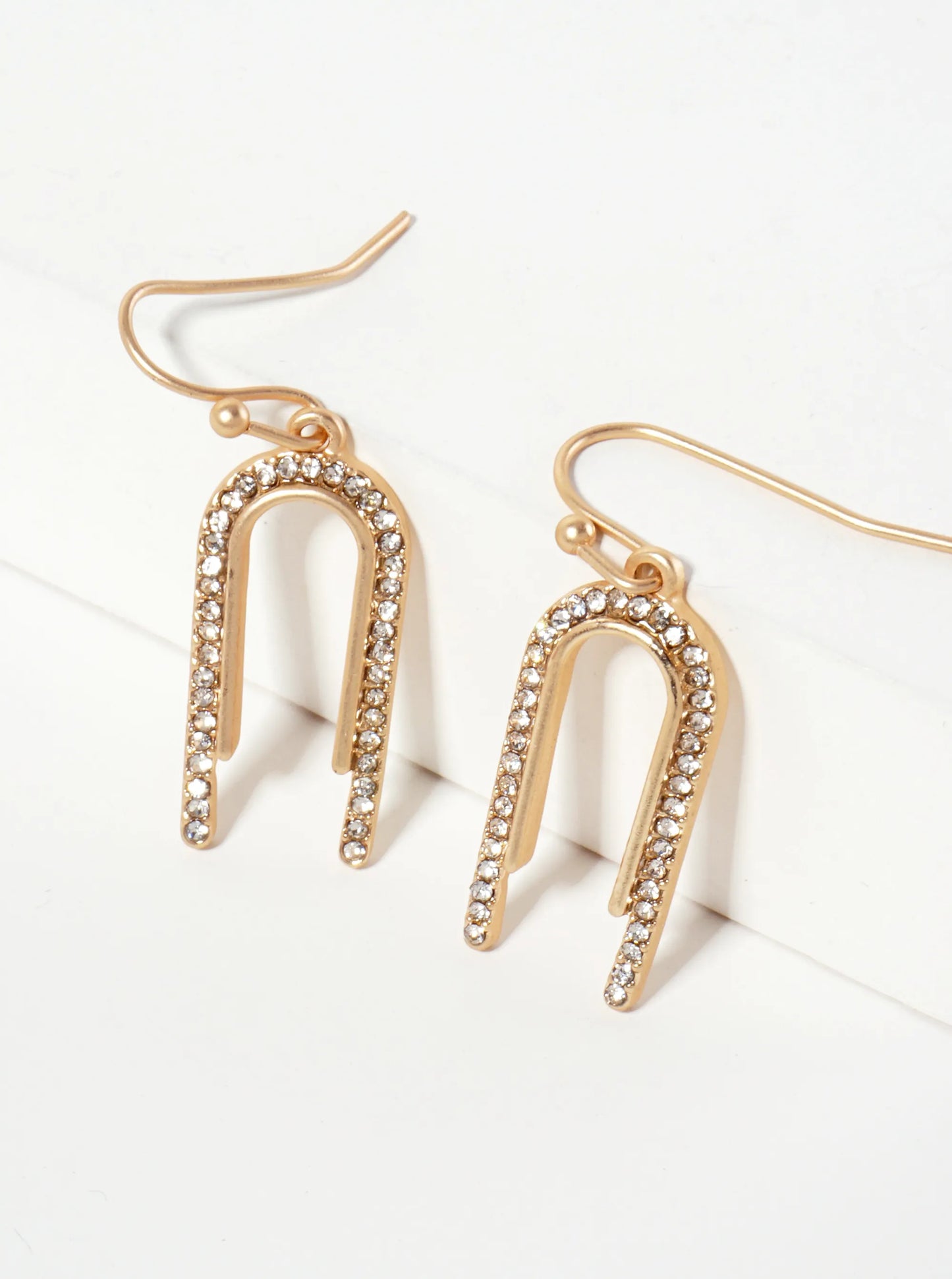 Minimalist Crystal-Pave Arch-Shaped Dangle Drop Earrings