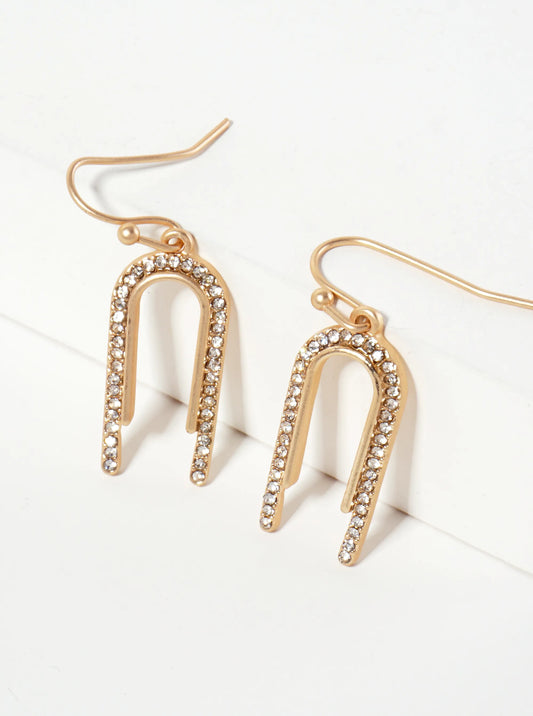 Minimalist Crystal-Pave Arch-Shaped Dangle Drop Earrings