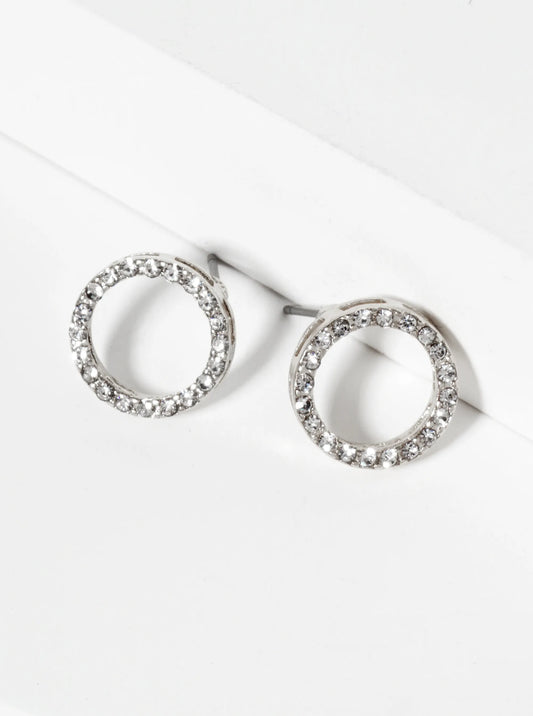 Minimalist Crystal-Pave Cutout 13mm Round Circle Stud Earrings