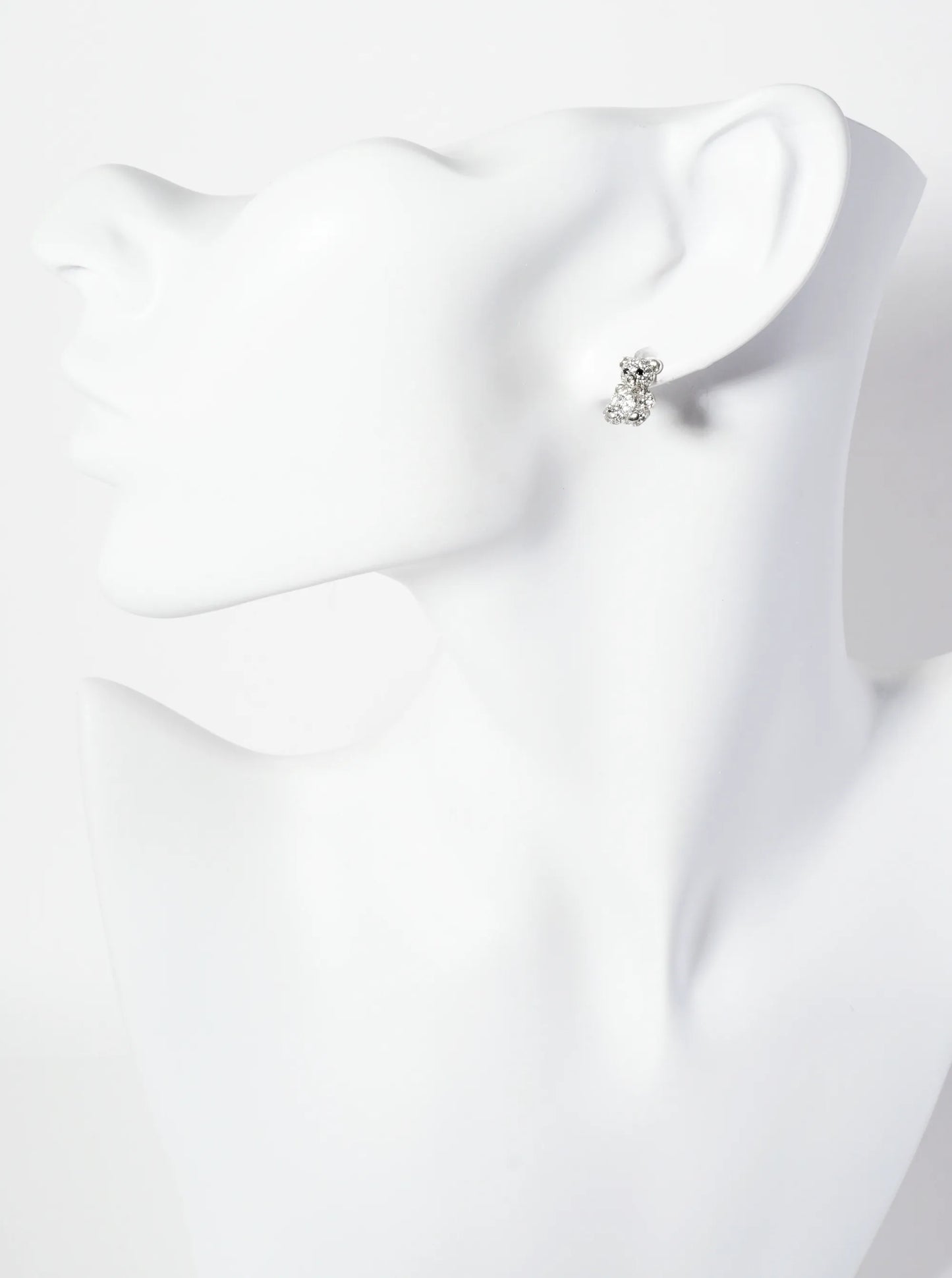 Minimalist Pave-Set Cubic-Zirconia 10mm Teddy-Bear With Bow 18K-Gold-Dipped Stud Earrings