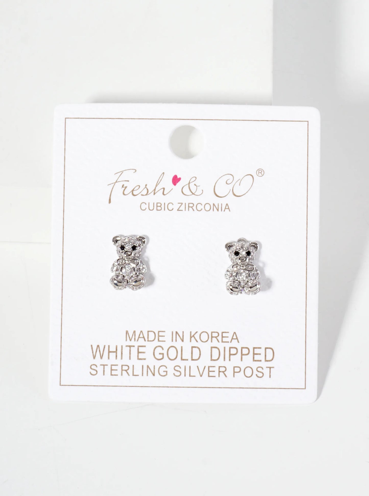 Minimalist Pave-Set Cubic-Zirconia 10mm Teddy-Bear With Bow 18K-Gold-Dipped Stud Earrings