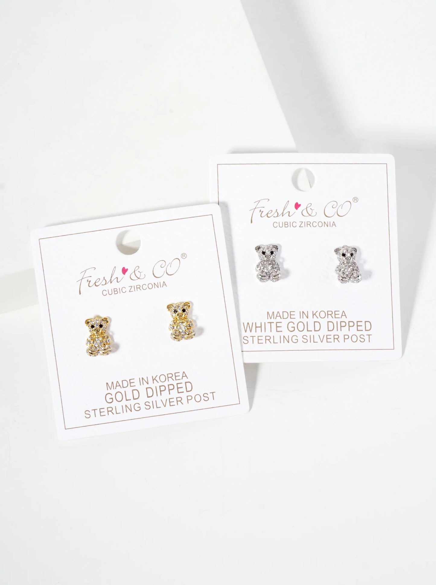 Minimalist Pave-Set Cubic-Zirconia 10mm Teddy-Bear With Bow 18K-Gold-Dipped Stud Earrings
