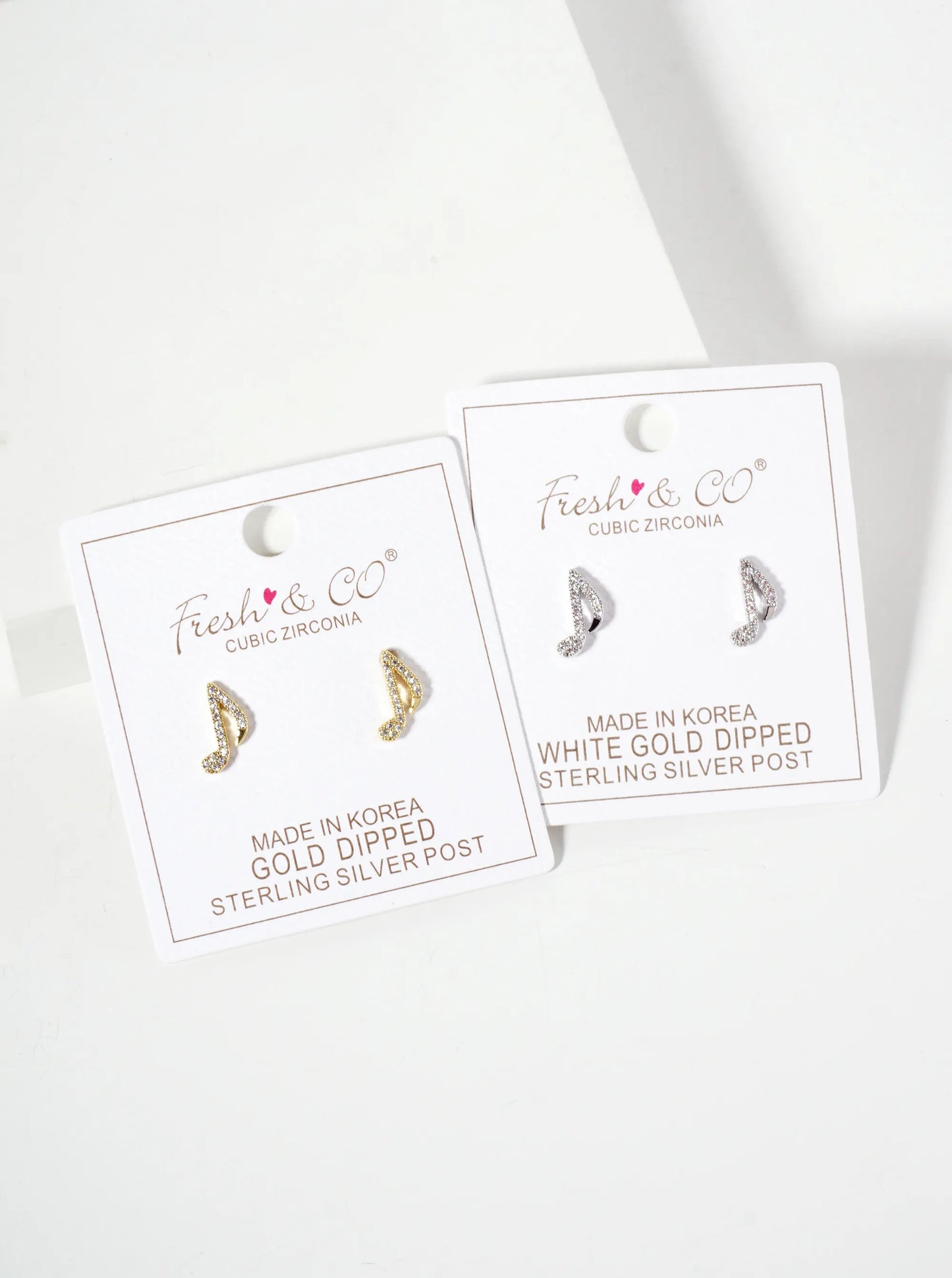 Minimalist Pave-Set Cubic-Zirconia 12mm Musical-Note 18K-Gold-Dipped Stud Earrings