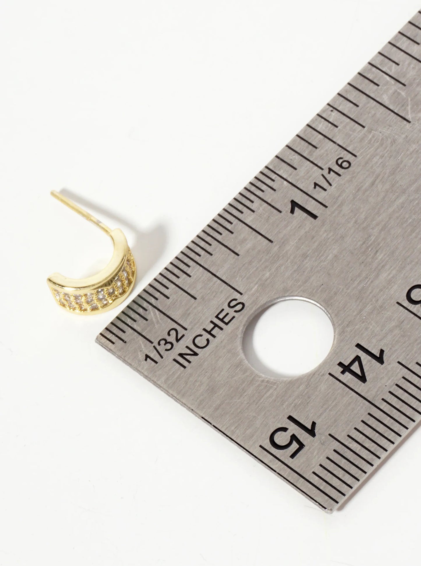 Minimalist Pave-Set Cubic-Zirconia 9mm Half-Circle18K-Gold-Dipped Stud Earrings