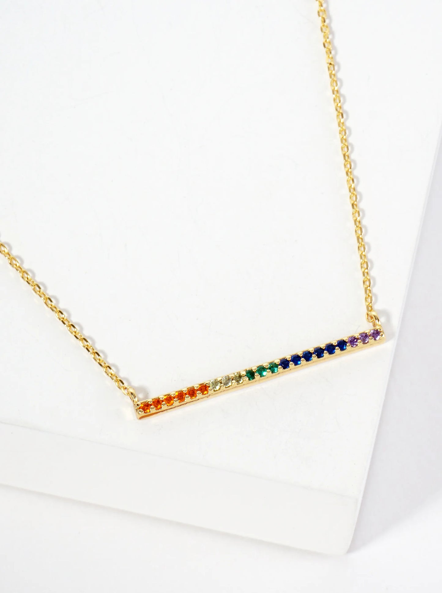 Minimalist Pave-Set Cubic-Zirconia Horizontal Bar Pendant 18K-Gold-Dipped Necklace