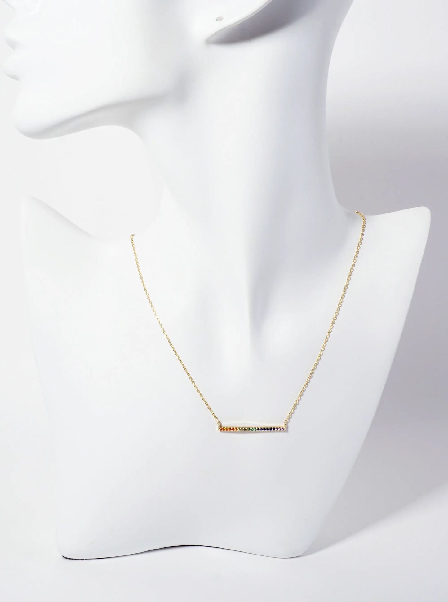 Minimalist Pave-Set Cubic-Zirconia Horizontal Bar Pendant 18K-Gold-Dipped Necklace