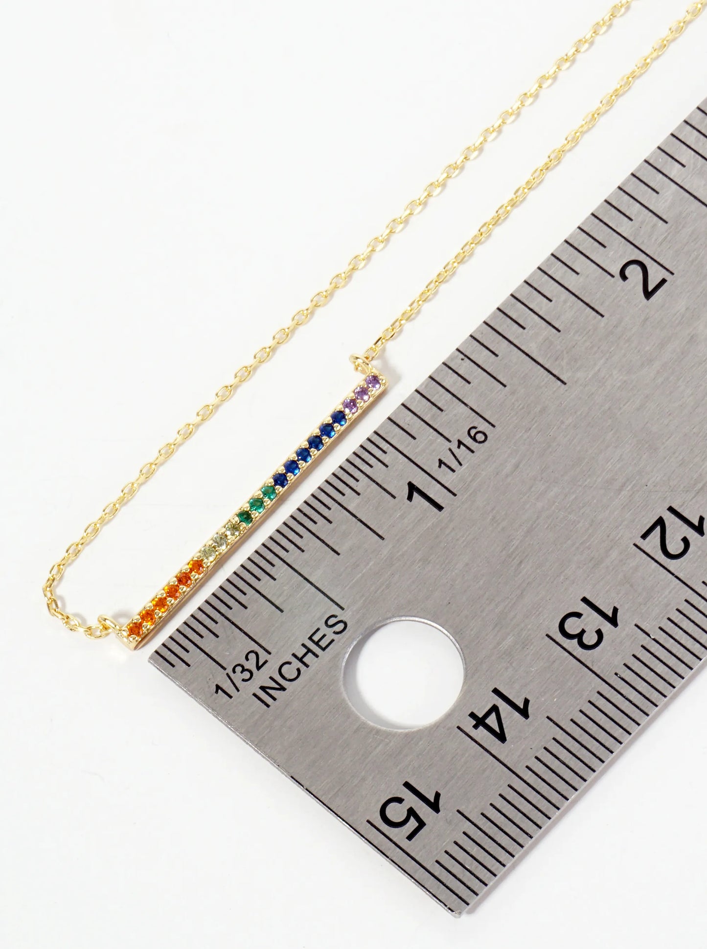 Minimalist Pave-Set Cubic-Zirconia Horizontal Bar Pendant 18K-Gold-Dipped Necklace