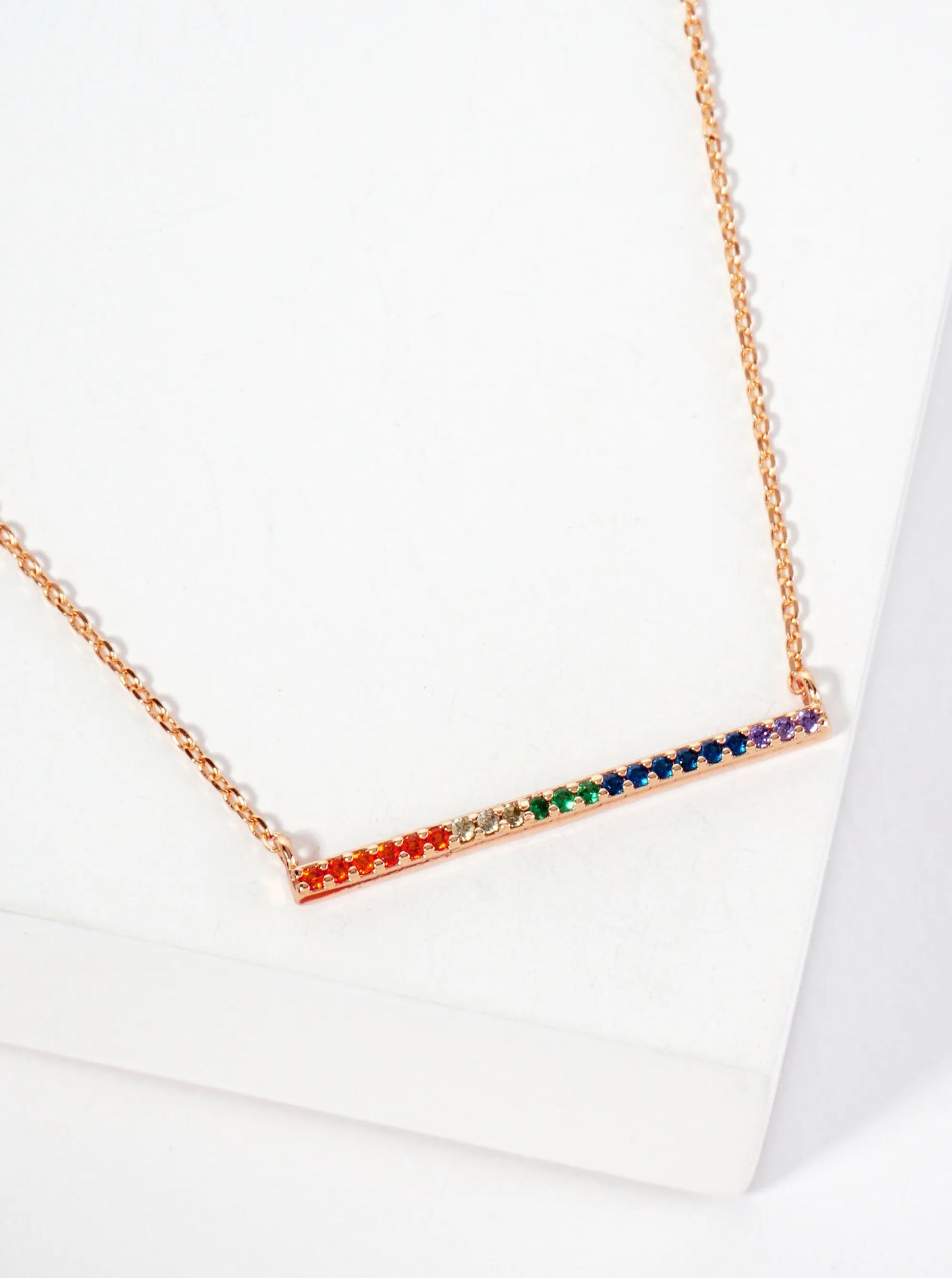 Minimalist Pave-Set Cubic-Zirconia Horizontal Bar Pendant 18K-Gold-Dipped Necklace